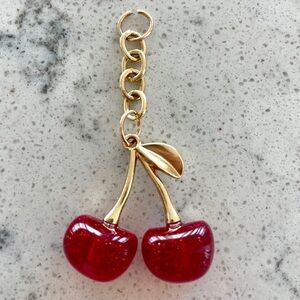 Gold Cherry Drop Keychain Charm with Red Cherries